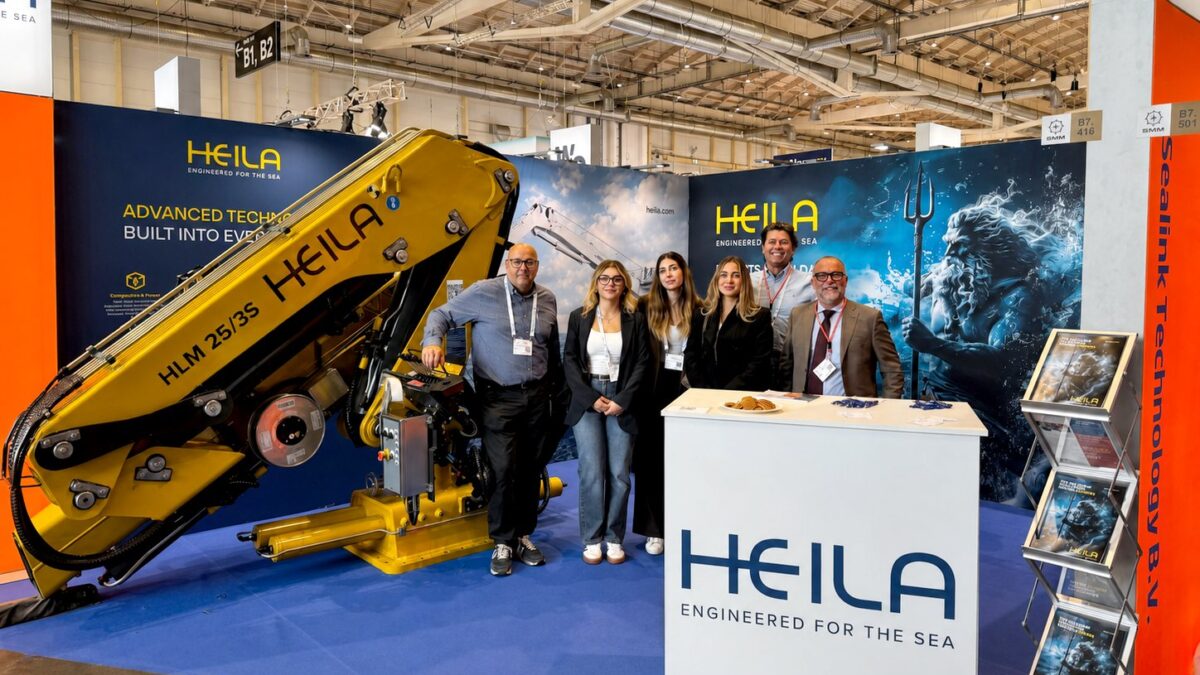 Heila Cranes stand at SMM 2026 in Hamburg with the HLM 25/3S marine crane on display, Hall B7 Stand 416